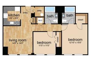 Two bedroom floorplan for Wilmington, DE apartments for rent