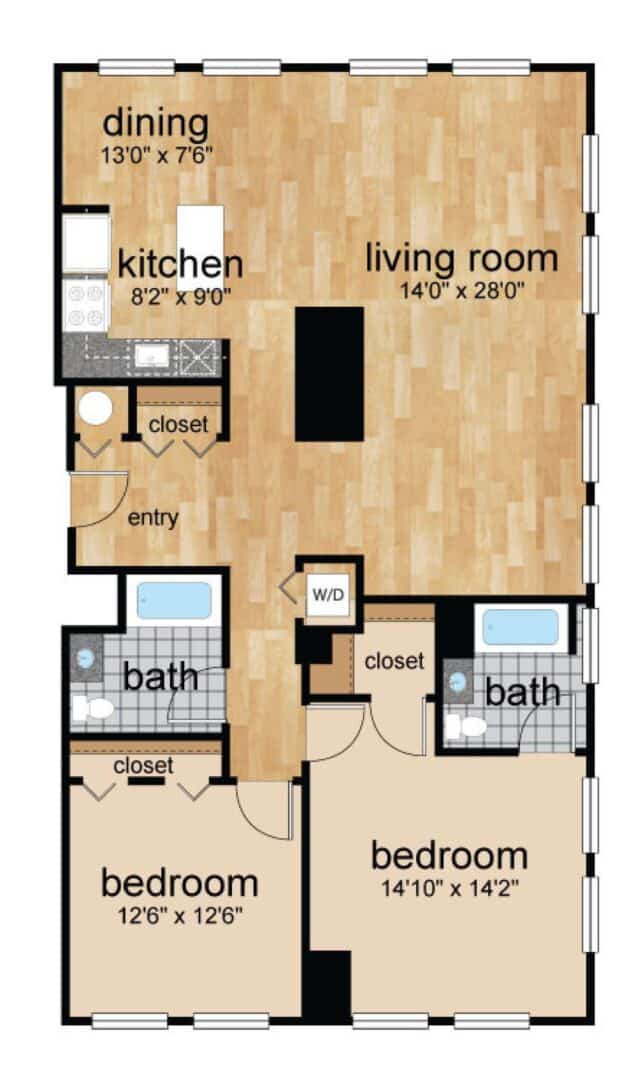 Floor Plan for 2 Bedroom Apartment Wilmington, DE